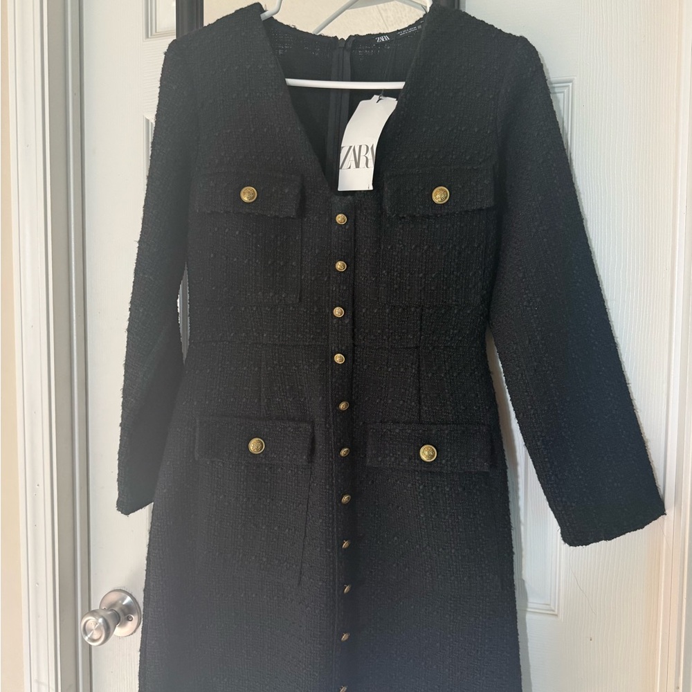 Zara Black Dress with Gold Buttons